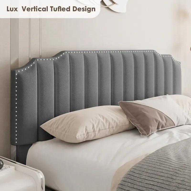 Gray Velvet Full-Size Platform Bed with Lift-Up Storage, 1-Person