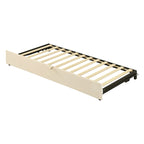 Beige Upholstered Twin Daybed with Pop-Up Trundle, Sleeps 1–2