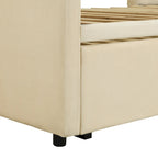 Beige Upholstered Twin Daybed with Pop-Up Trundle, Sleeps 1–2