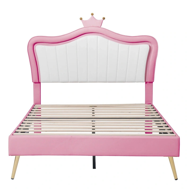 Pink Full Size LED Headboard Platform Bed – For 1–2 People