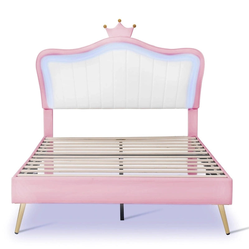 Pink Full Size LED Headboard Platform Bed – For 1–2 People