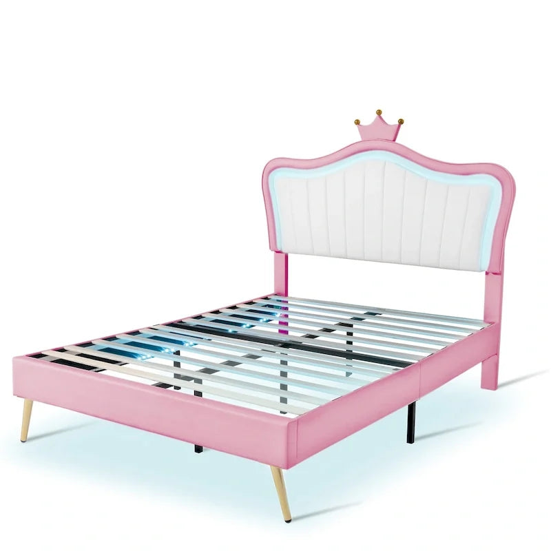 Pink Full Size LED Headboard Platform Bed – For 1–2 People