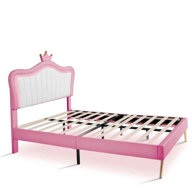 Pink Full Size LED Headboard Platform Bed – For 1–2 People