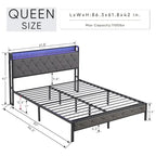 Grey Queen LED Platform Bed with Storage & Charging Headboard