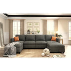 Grey U-Shaped Modular Sectional Sofa, 4-Seat + 2 Ottomans, Chenille