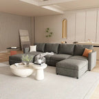 Grey U-Shaped Modular Sectional Sofa, 4-Seat + 2 Ottomans, Chenille
