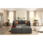 Grey U-Shaped Modular Sectional Sofa, 4-Seat + 2 Ottomans, Chenille