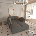 Grey U-Shaped Modular Sectional Sofa, 4-Seat + 2 Ottomans, Chenille