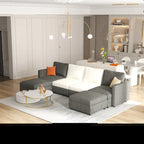 Grey U-Shaped Modular Sectional Sofa, 4-Seat + 2 Ottomans, Chenille