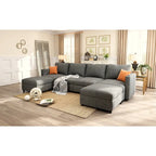 Grey U-Shaped Modular Sectional Sofa, 4-Seat + 2 Ottomans, Chenille