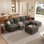 Grey U-Shaped Modular Sectional Sofa, 4-Seat + 2 Ottomans, Chenille