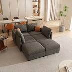 Grey U-Shaped Modular Sectional Sofa, 4-Seat + 2 Ottomans, Chenille
