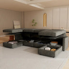 Grey U-Shaped Modular Sectional Sofa, 4-Seat + 2 Ottomans, Chenille