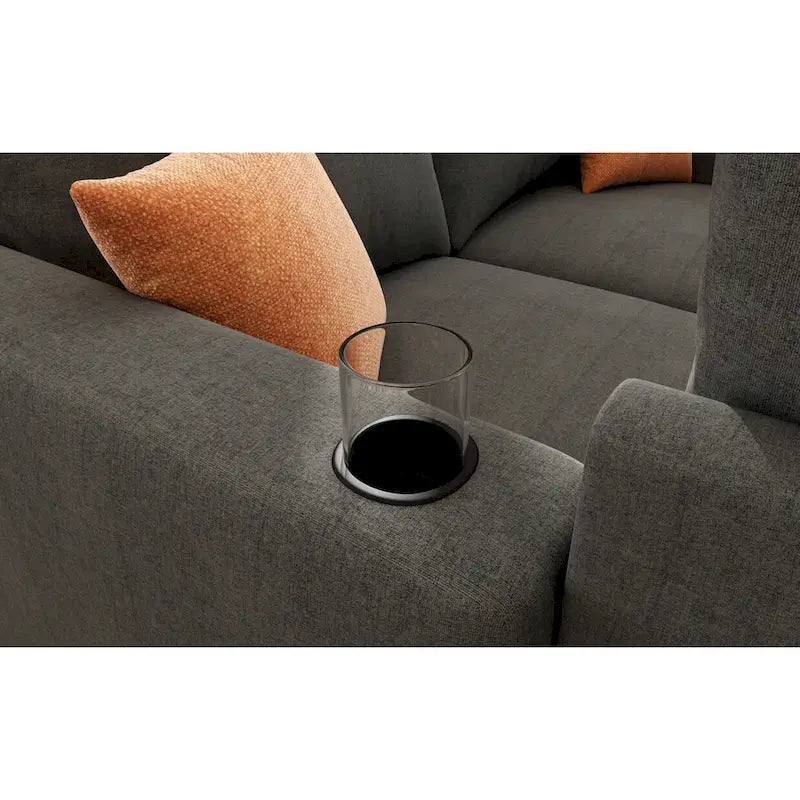 Grey U-Shaped Modular Sectional Sofa, 4-Seat + 2 Ottomans, Chenille