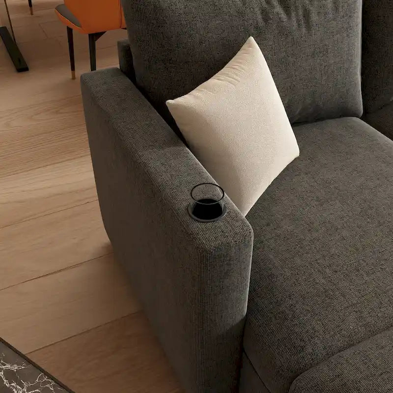 Grey U-Shaped Modular Sectional Sofa, 4-Seat + 2 Ottomans, Chenille