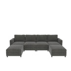 Grey U-Shaped Modular Sectional Sofa, 4-Seat + 2 Ottomans, Chenille