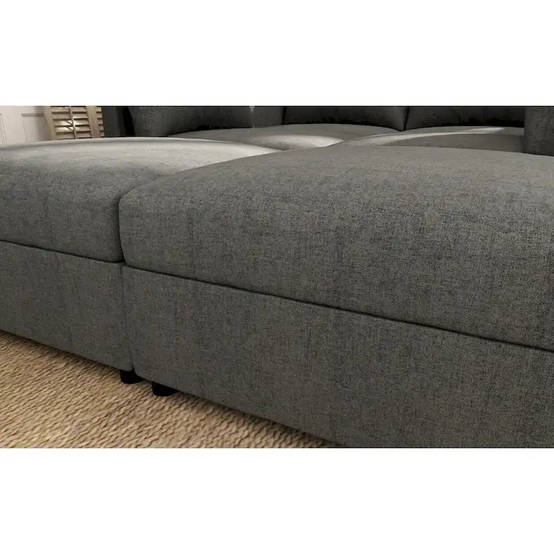 Grey U-Shaped Modular Sectional Sofa, 4-Seat + 2 Ottomans, Chenille