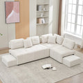 Beige / Light Grey / Yellow L-Shaped Sectional Sofa, 4-Seater with Hidden Stools