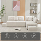 Beige / Light Grey / Yellow L-Shaped Sectional Sofa, 4-Seater with Hidden Stools