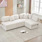 Beige / Light Grey / Yellow L-Shaped Sectional Sofa, 4-Seater with Hidden Stools