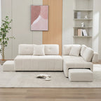 Beige / Light Grey / Yellow L-Shaped Sectional Sofa, 4-Seater with Hidden Stools