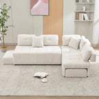 Beige / Light Grey / Yellow L-Shaped Sectional Sofa, 4-Seater with Hidden Stools