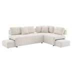 Beige / Light Grey / Yellow L-Shaped Sectional Sofa, 4-Seater with Hidden Stools