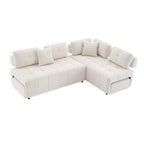 Beige / Light Grey / Yellow L-Shaped Sectional Sofa, 4-Seater with Hidden Stools