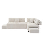 Beige / Light Grey / Yellow L-Shaped Sectional Sofa, 4-Seater with Hidden Stools