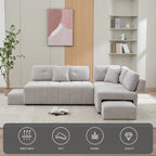 Beige / Light Grey / Yellow L-Shaped Sectional Sofa, 4-Seater with Hidden Stools