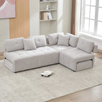 Beige / Light Grey / Yellow L-Shaped Sectional Sofa, 4-Seater with Hidden Stools