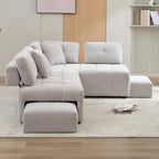 Beige / Light Grey / Yellow L-Shaped Sectional Sofa, 4-Seater with Hidden Stools