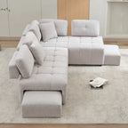 Beige / Light Grey / Yellow L-Shaped Sectional Sofa, 4-Seater with Hidden Stools