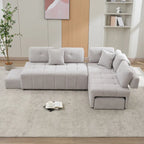 Beige / Light Grey / Yellow L-Shaped Sectional Sofa, 4-Seater with Hidden Stools