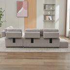 Beige / Light Grey / Yellow L-Shaped Sectional Sofa, 4-Seater with Hidden Stools