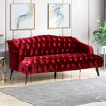 Wine Red Velvet Button-Tufted 3-Seater Sofa with Birch Wood Legs