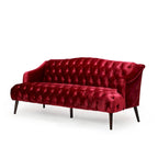 Wine Red Velvet Button-Tufted 3-Seater Sofa with Birch Wood Legs