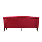 Wine Red Velvet Button-Tufted 3-Seater Sofa with Birch Wood Legs