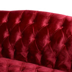Wine Red Velvet Button-Tufted 3-Seater Sofa with Birch Wood Legs