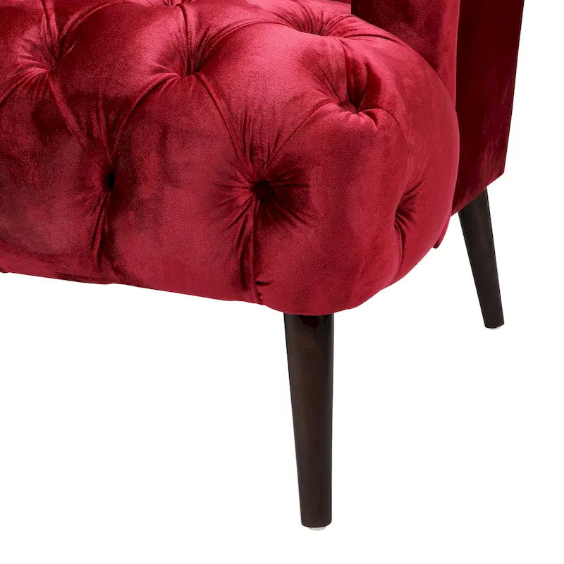 Wine Red Velvet Button-Tufted 3-Seater Sofa with Birch Wood Legs