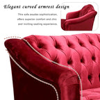 Wine Red Velvet Button-Tufted 3-Seater Sofa with Birch Wood Legs