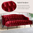 Wine Red Velvet Button-Tufted 3-Seater Sofa with Birch Wood Legs