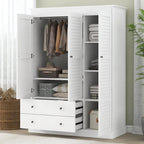 White Armoire Wardrobe with 3 Shutter Doors, 2 Drawers & 4 Shelves, Single – 47.2"L x 20.5"W x 66.7"H