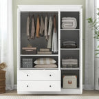 White Armoire Wardrobe with 3 Shutter Doors, 2 Drawers & 4 Shelves, Single – 47.2"L x 20.5"W x 66.7"H
