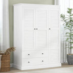 White Armoire Wardrobe with 3 Shutter Doors, 2 Drawers & 4 Shelves, Single – 47.2"L x 20.5"W x 66.7"H