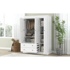 White Armoire Wardrobe with 3 Shutter Doors, 2 Drawers & 4 Shelves, Single – 47.2"L x 20.5"W x 66.7"H