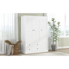 White Armoire Wardrobe with 3 Shutter Doors, 2 Drawers & 4 Shelves, Single – 47.2"L x 20.5"W x 66.7"H
