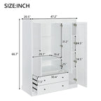 White Armoire Wardrobe with 3 Shutter Doors, 2 Drawers & 4 Shelves, Single – 47.2"L x 20.5"W x 66.7"H