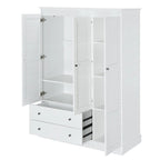 White Armoire Wardrobe with 3 Shutter Doors, 2 Drawers & 4 Shelves, Single – 47.2"L x 20.5"W x 66.7"H
