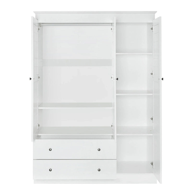 White Armoire Wardrobe with 3 Shutter Doors, 2 Drawers & 4 Shelves, Single – 47.2"L x 20.5"W x 66.7"H